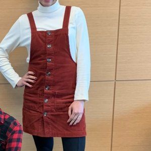 Brick Red Corduroy Overalls Dress - Women's Size M